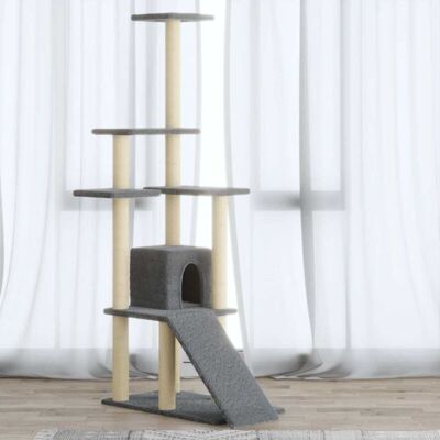 Cat Tree with Sisal Scratching Posts Light Grey 155 cm vidaXL Cat Tree with Sisal Scratching Posts Light Grey 155 cm vidaXL