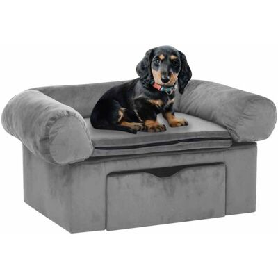 vidaXL Dog Sofa with Drawer Grey Plush - Dog Sofa vidaXL Dog Sofa with Drawer Grey Plush - Dog Sofa