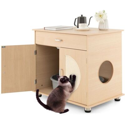 Costway - Wooden Cat Litter Box Enclosure w/ Sisal Scratching Doors Hidden Cat Washroom Costway - Wooden Cat Litter Box Enclosure w/ Sisal Scratching Doors Hidden Cat Washroom