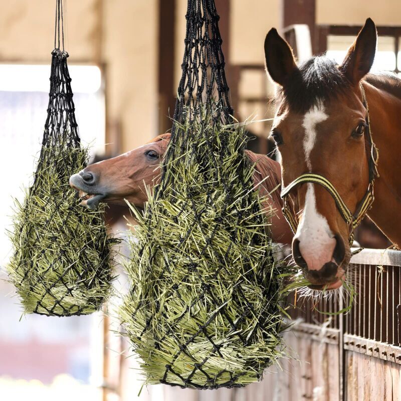 CSPARKV 1 40inch Horse Hay Net - Ideal for Species-Specific Feeding, Improve Digestion, Feed Bag for Ponies, Horses, Goats, Animals (Black)