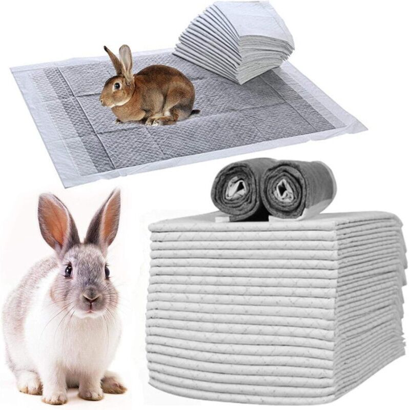 Groofoo - 100PCS Rabbit Pee Pads 18× 13in Disposable Cage Liners Super Absorbent Black Carbon Odor-Control Bunny Training Pad with Quick-Dry Surface