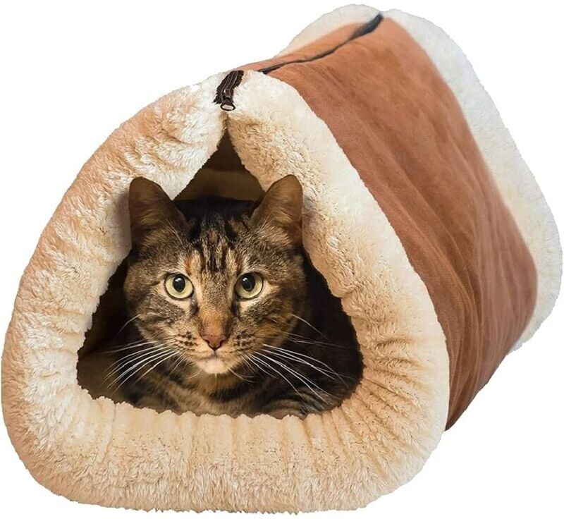 CSPARKV 2 in 1 Tube Bed and Cat Mat with Self-Warming Thermal Core Soft Cozy Fur-Free Pet Tunnel, Portable Warm House for Puppies, Small Dogs