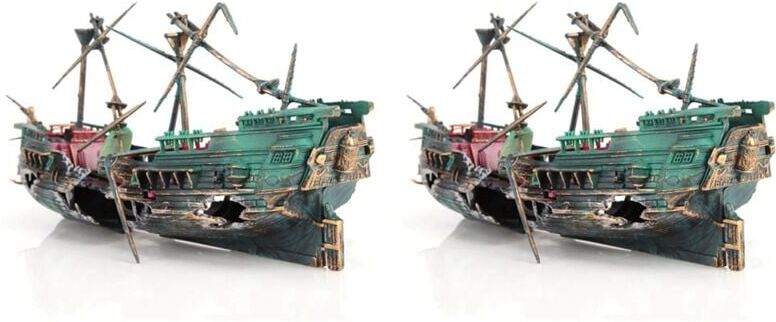 TLILY 2X Large Aquarium Shipwreck Decor Boat Plastic Set Resin Ship Fish Tank Ornaments for Aquarium Decor Accessories