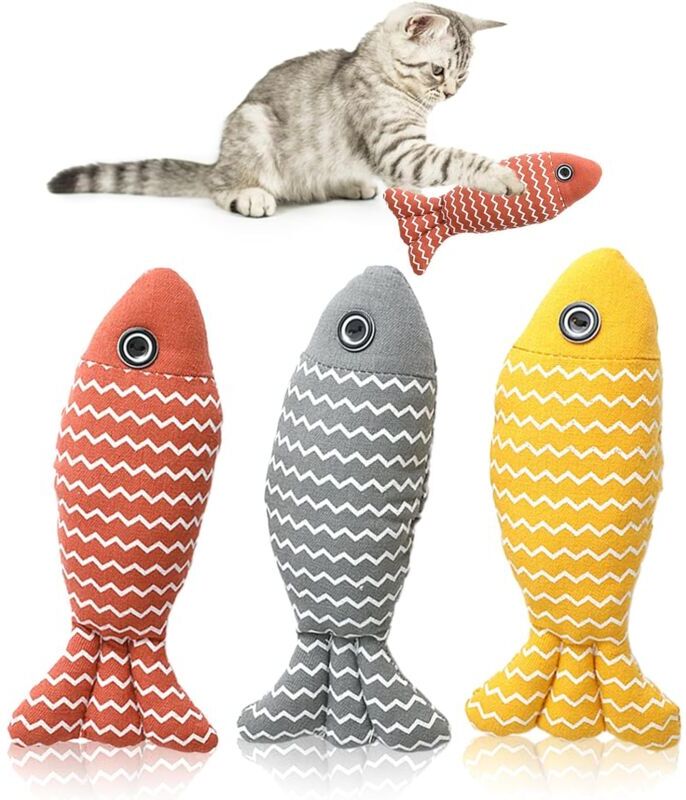 Linghhang - 3 Pack Catnip Toys: Cat Toy, Catnip Fish, Bite Resistant, Interactive Cat Toy, Washable Plush Cat Toy