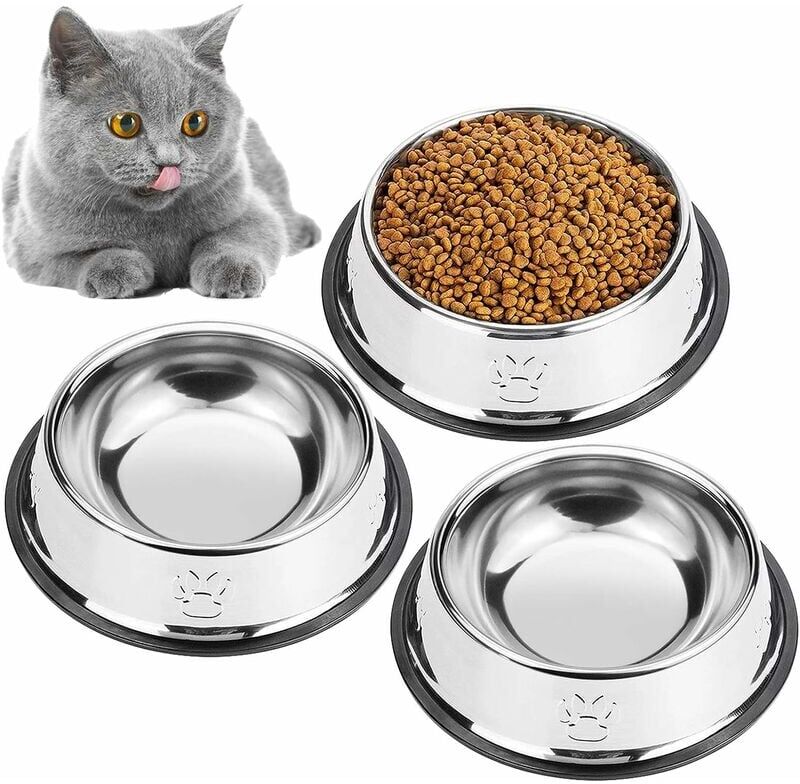 Aougo - 3PCS Cat Bowl, Stainless Steel Cat and Dog Bowls Bowl Pet Supplies (Bottom: 15cm. Bowl Mouth: 11cm)