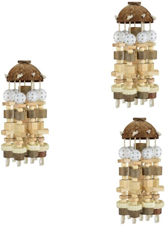 TLILY 3X Bird Parrot Toy,Large Parrot Toy Natural Wooden Blocks Bird Chewing Toy Parrot Cage Bite Toy Suits for Macaws Parrots