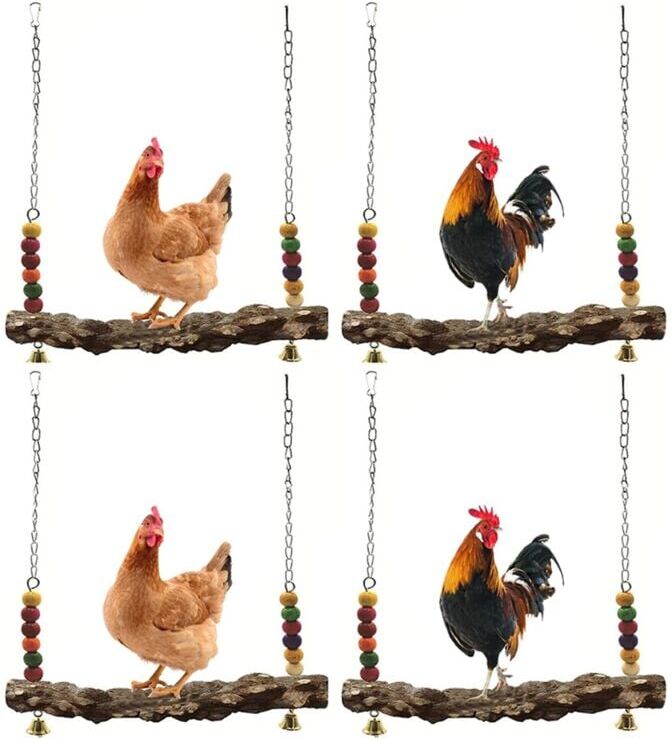 TLILY 4 Pack Chicken Bird Swing,Natural Wooden Swing Toys,Wood Stand for Chick,Safe Coop Accessories Bird,Parrot