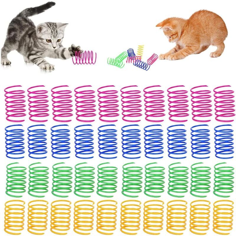 Longziming - 40 Pcs Spring Cat Toys Suitable for Cat and Kitten, Cat Plastic Spiral Spring Toy, Cat Toys, Spring Cat Toy Is a Good Gift for Your Cat