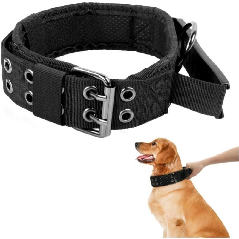 Cyslmuk - 51-65cm) Tactical Dog Collar with Command Handle, Military Adjustable Padded Dog Collar, Metal Buckle Nylon Dog Collar for Medium Large