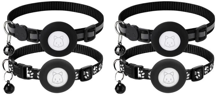 Tlily - 4Pack Cat Collar, for Air Tag Cat Collars with Safety Buckle and Removable Bell for Apple Airtag Small Pet Collar Black