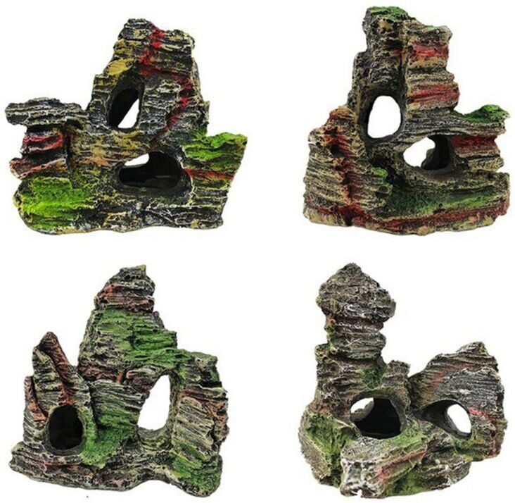 TLILY 4PCS Aquarium Decoration Fish Tank Mountain Cave Simulation Resin Aquarium Rock Fish Tank Landscaping Ornamental