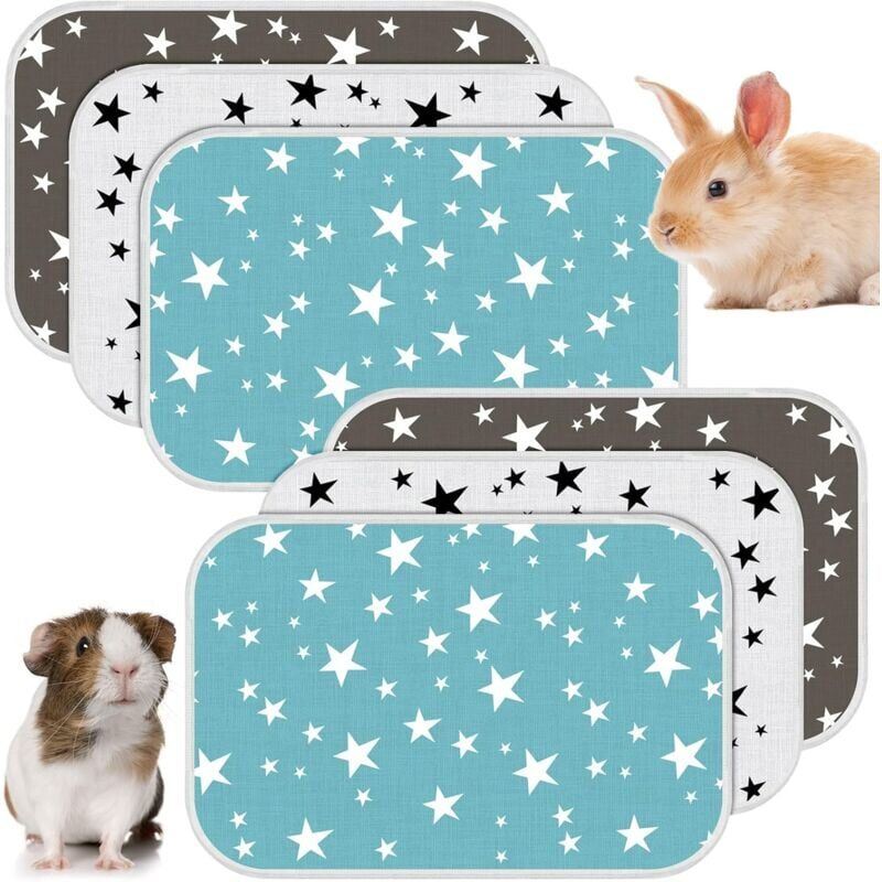 CYSLMUK 6 Packs Guinea Pig Cage Mats Reusable Absorbent Pee Pads Washable Rabbit Liners Waterproof Litter Box for Small Animal Puppy Hamster, 3 Styles (50 x
