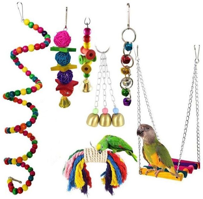 CYSLMUK 7 Pcs Parrot Hanging Toys, Parrot Bird Toys Hanging Bird Bell Toy Bird Hanging Swing Toy Bird Cage Toys for Small Parrots, Macaws, Parakeets