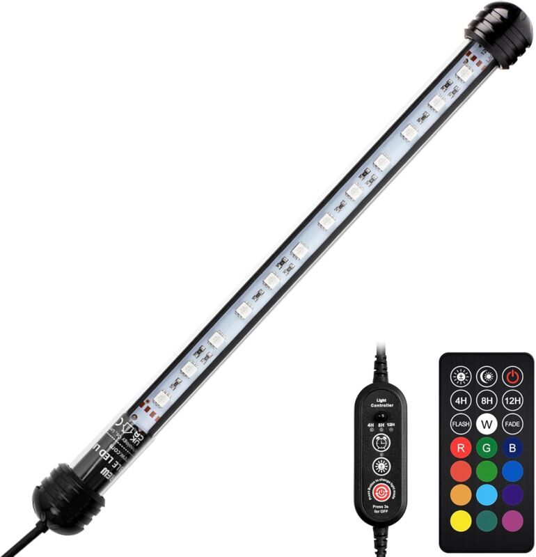 AlwaysH 28cm LED Aquarium Light with Remote Control, Submersible Light with Timer for Freshwater Aquarium, Full Spectrum Lighting for 30-50cm