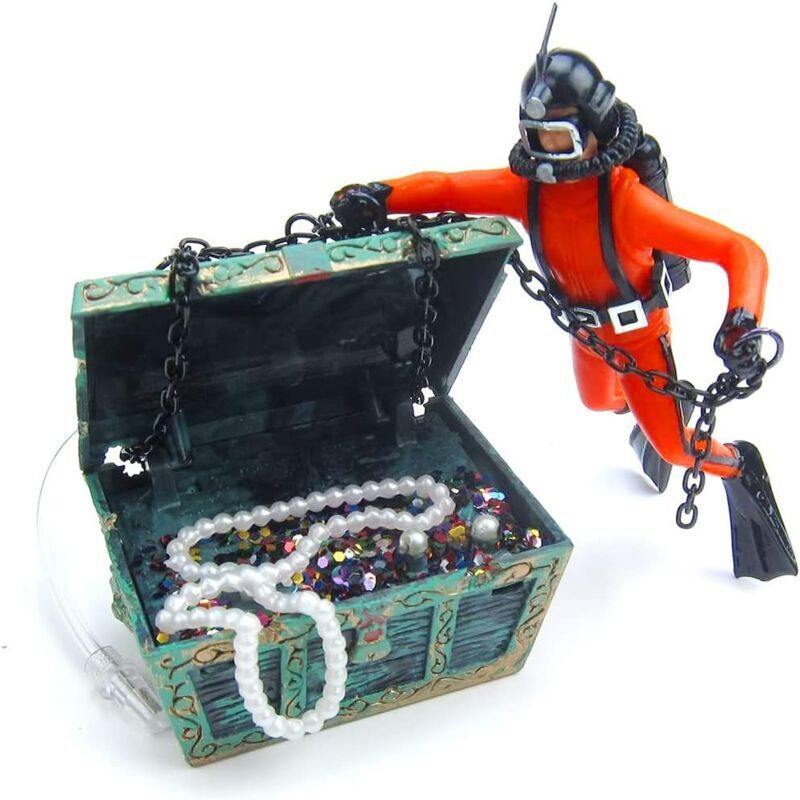 Alwaysh - Aquarium Decoration Treasure Hunter, Mini Creative Aquarium Ornament Floating Underwater Treasure Chest Diver Decorative Accessory for Fish