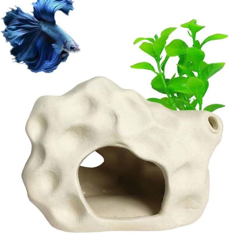 Groofoo - Aquarium Decor Rock Cave for Fish Shrimp Turtle Crab, Betta Fish Tank Decorations Ceramic Hiding Stone, Fish Bowl Landscape Rock
