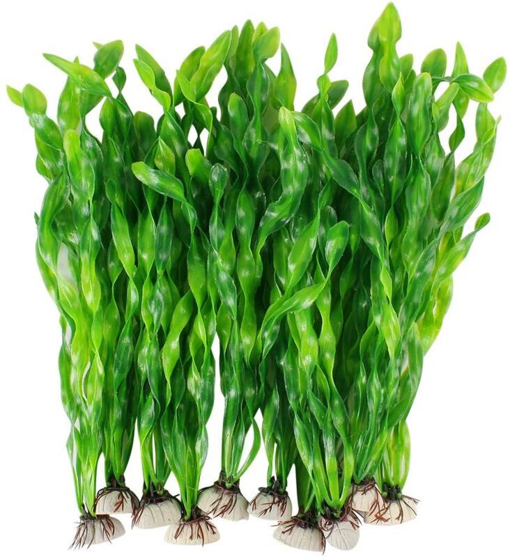 Groofoo - Artificial Seaweed Water Plants for Aquarium, Plastic Fish Tank Plant Decorations 10 pcs (Green)