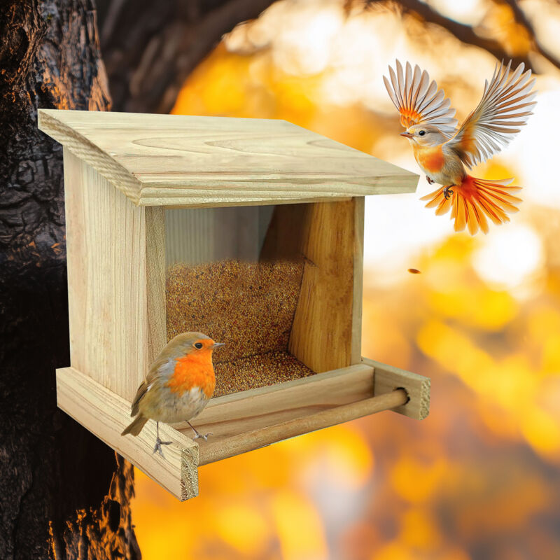 Bingo Paw - BingoPaw Wooden Bird Feeder Hopper Clear Acrylic Panel Cedar Bird Feeders Tree Mounted