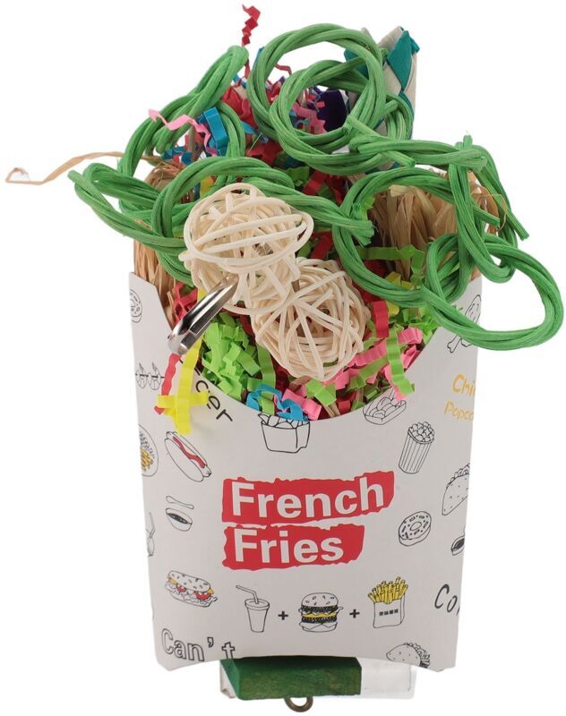GROOFOO Bird Chewing Shredding Foraging Toys Colorful Encourage Instinct Bird Shredded Paper Toys for Small Medium Parrot Birds French Fries Box