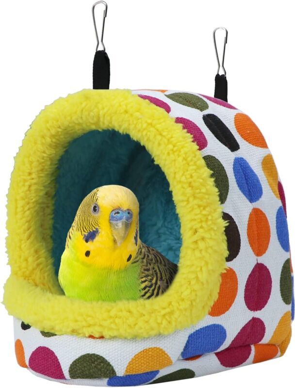 GROOFOO Bird Hanging Hammock Winter Warm Parrot Nest House Bed Plush Snuggle Pet Cave Hammock Toy for Conure Lovebird Budgie Parakeet Cockatiel Cage