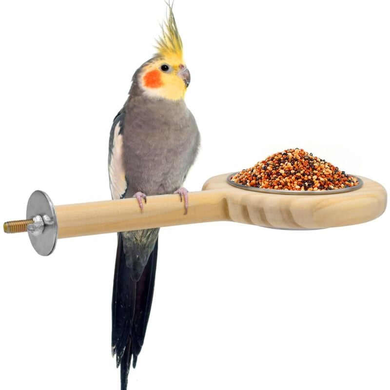 GROOFOO Bird Perch Bird Feeding Cup Parrot Wood Perch Stand Toy Bird Cage Accessory for Parakeet Lovebird Conure Budgie Canary Finch Small Parrots