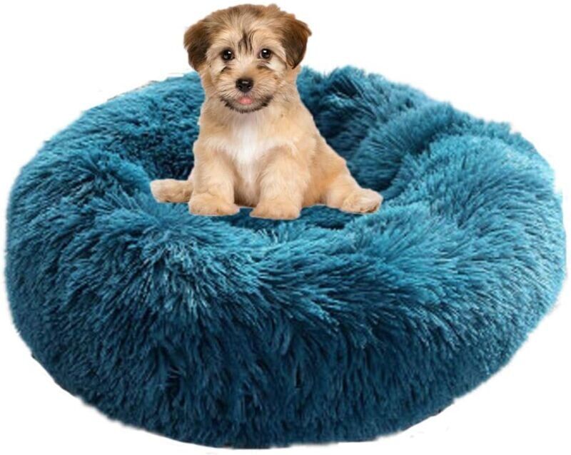 LONGZIMING Cat Bed Round Dog Bed Fluffy Pet Bed Cushion Soft and Comfortable, Warm, Waterproof, Non-slip and Washable Dog Beds Suitable for Cats, Dogs Dark blue