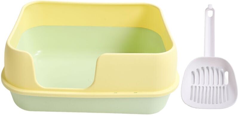 Groofoo - Cat Litter Box Extra Large Semi Enclosed Splash Proof Safe Removable Kitty Litter Pan with Scoop Yellow