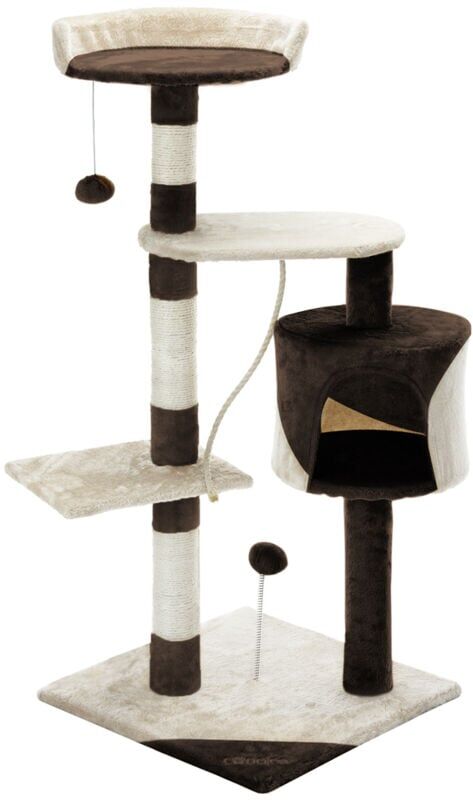 Cadoca - 112cm Cat Scratching Post with 3 Viewing Platforms 1 Cat Cave, 2 Play Balls, 1 Play Rope Tall Cat Scratch Tree Pole Pet Furniture Cat Kitten