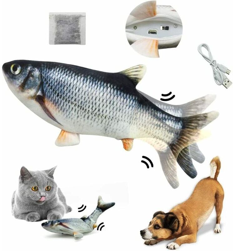 Dewdat - Catnip Fish Toys for Cats Interactive, 30cm Realistic Plush Electric Wagging Fish Toys, Simulation Funny Health Refillable Toy for Indoor