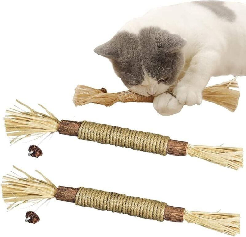 Longziming - Catnip Sticks, Matatabi Chewing Sticks, Catnip Sticks for Grinding Teeth, Cat Stick,Matatabi Catnip Sticks,Natural Wooden Cat Molar