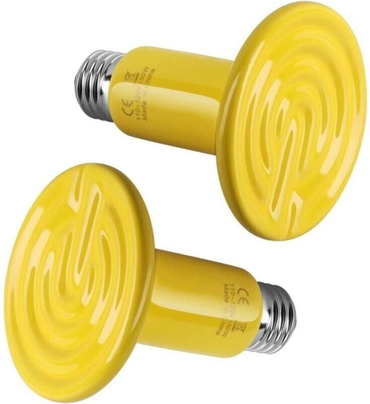 CYSLMUK Ceramic Reptile Heat Bulb Without Light, Terrarium Heater, Amphibian, Snake, Turtle, Chicken Incubation, 150W, 2 Pack, Yellow