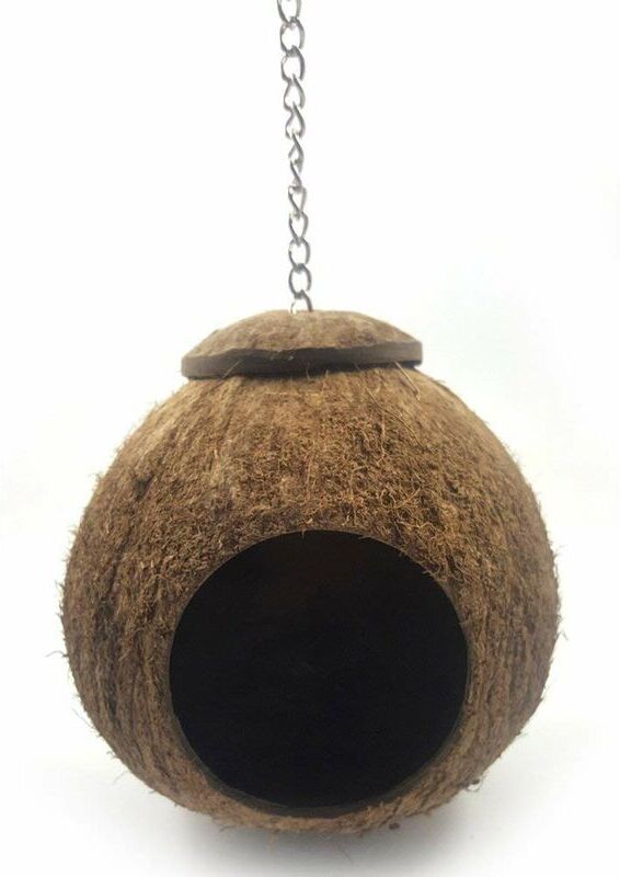 TINOR Coconut Shell Bird Cage, Bird House Pet Bed Parrot Budgie Cockatiel Slender Conure Canary Finch Cage Hamster Rat Gerbil Mouse Cage Feeder Toy