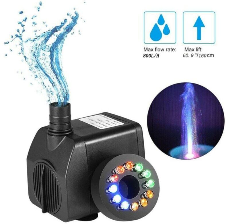 Linghhang - Colorful Light Submersible Pump, 8W 220V Submersible Pump with 12 Color led for Fountain, Pool, Garden, Aquarium