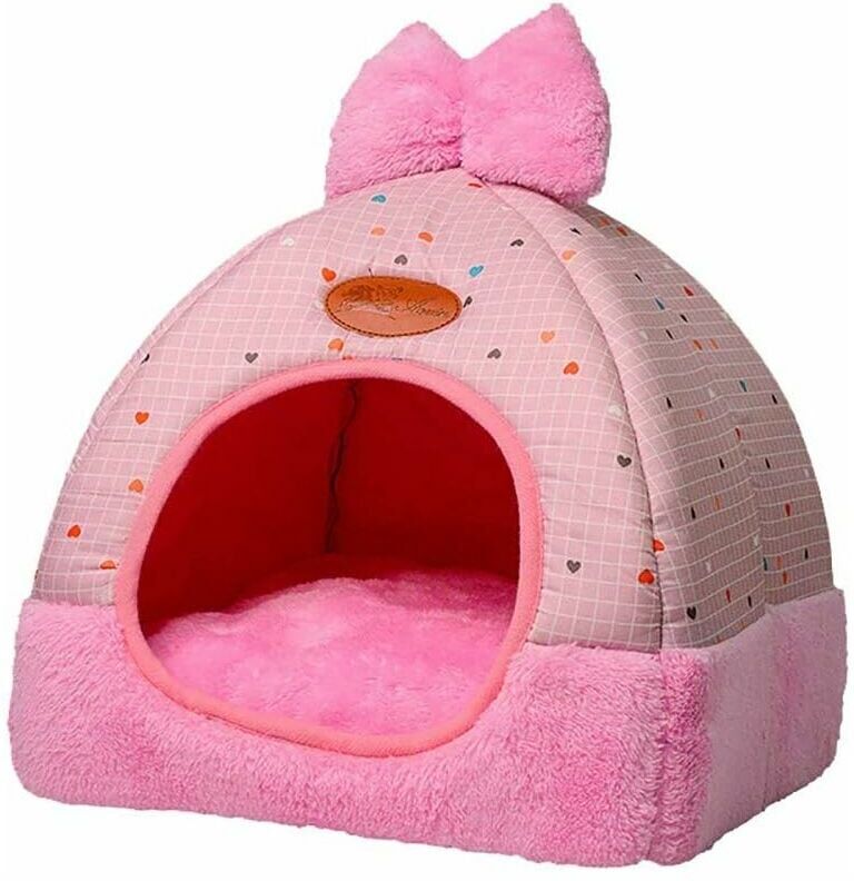 HOOPZI Dog Cat Bed Indoor Fabric Cat Bed with Mat Warm Washable Pet Cushion for Fall and Winter 2 in 1 Dog Bed Small Dog House