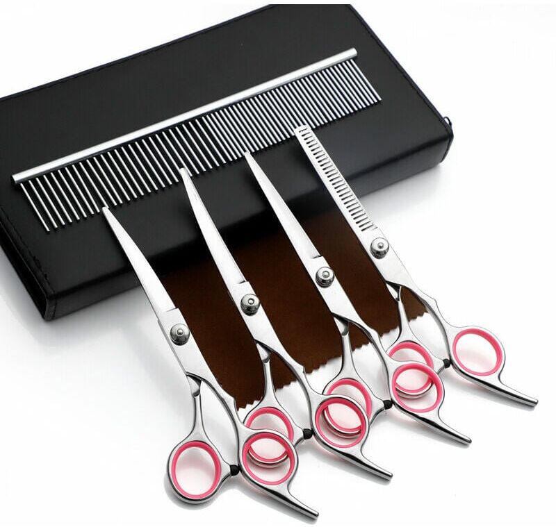 HOOPZI Dog Grooming Scissors Set, Pet Grooming Clipper Kit - Thinning, Straight and Curved Scissors with Comb for Cat and More Pets