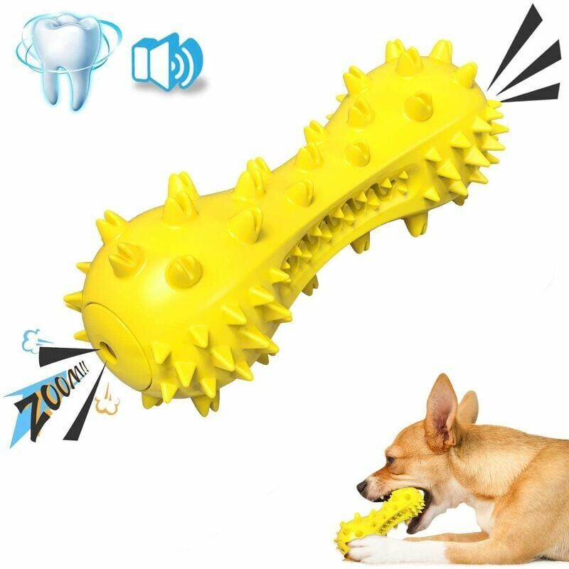 Hoopzi - Dog Toothbrush, Dog Chew Toy, Durable Natural Rubber Dog Toy with Squeaker, Teeth Cleaning and Oral Care for Small and Medium Dogs