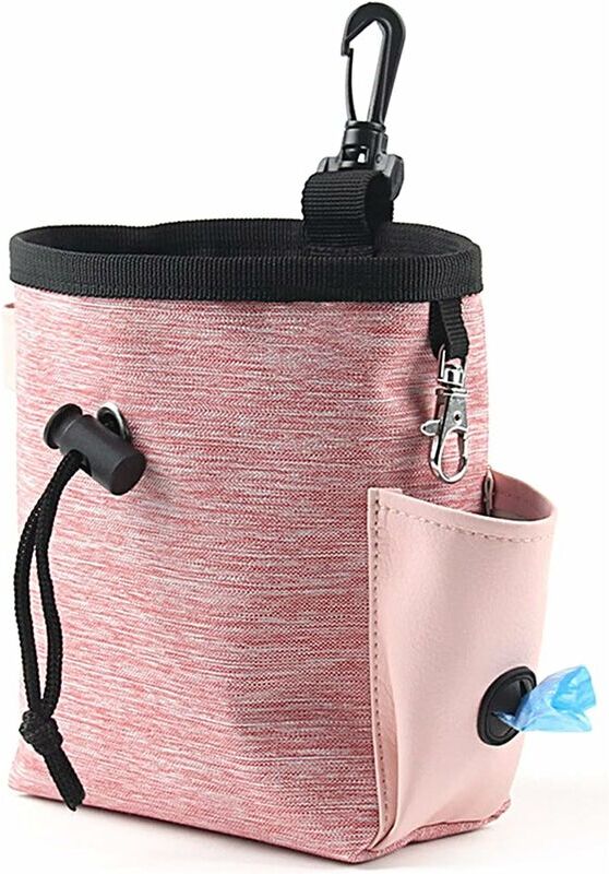 Héloise - Dog Treat Bag, Dog Treat Waist Pouch Hands Free Bag, Pet Training Bag, with Drawstring, Multifunctional, Portable (Pink)