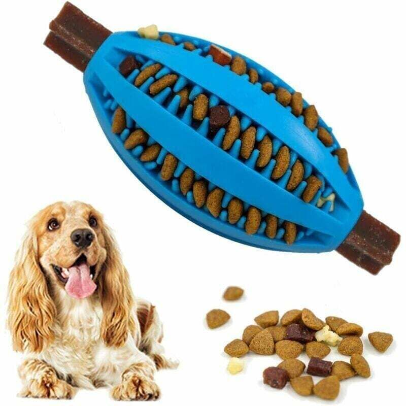 Mumu - Dog Treat Dispenser, Toy Ball, Durable Rubber Rugby Dog Toy, Blue
