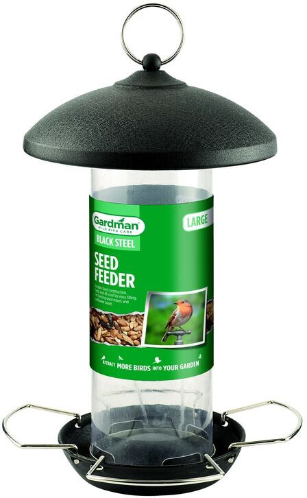 Gardman - Large Black Metal Steel Seed Wild Bird Hanging Garden Feeder A01513