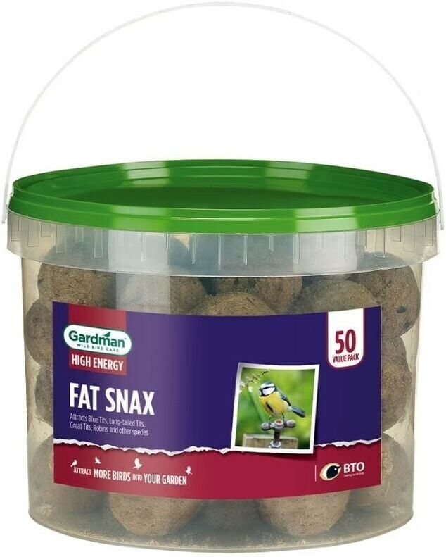 Gardman - Tub Of 50 x Fat Snax Balls Seed Suet Cereal Mix Food Wild Bird