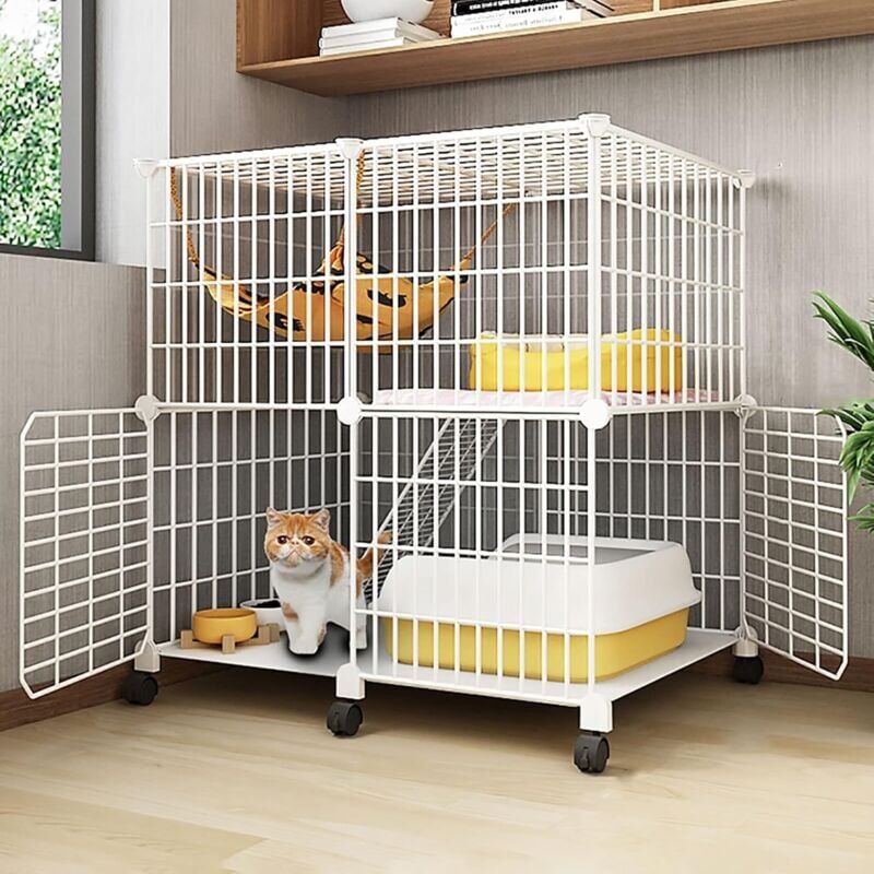TONCHEAN Indoor Cat Cage Large Cat Cage DIY Cat Cage Small Animal Playpen Cat Cages with Universal Wheel - Great Exercise Place Ideal for 1-3 Cats (75x39x76cm)