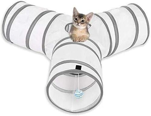 LANGRAY Cat Tunnel Cat Toy, 3 Way Tunnel Collapsible Tube Toy, Suitable for Cats, Rabbits, Dogs, Pets