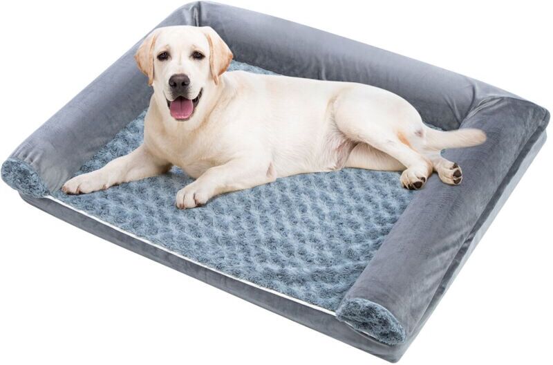 TRINTION Orthopedic Dog Bed for Small & Medium Dogs, Memory Foam Dog Sofa with U-Shaped Bolster, Soft Plush Washable Cover Waterproof Lining Non-Skid Bottom