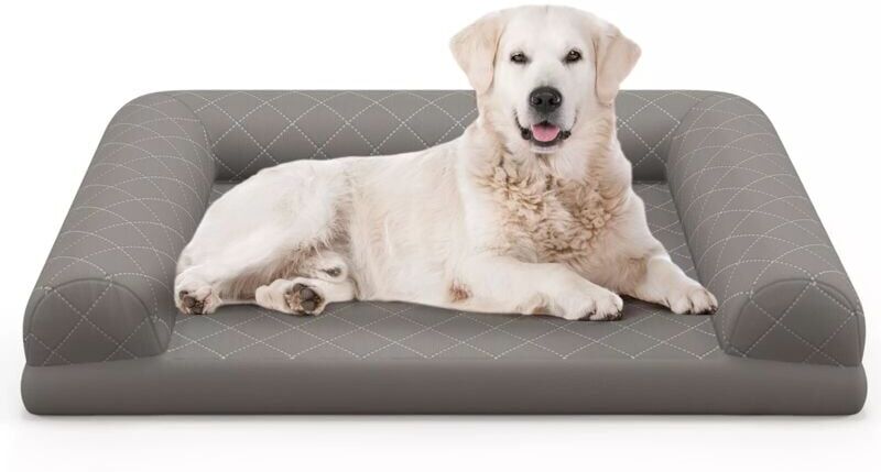 Costway - Orthopedic Dog Bed Medium Small Dogs Egg-Foam Dog Crate Bed w/ 3-Side Bolster