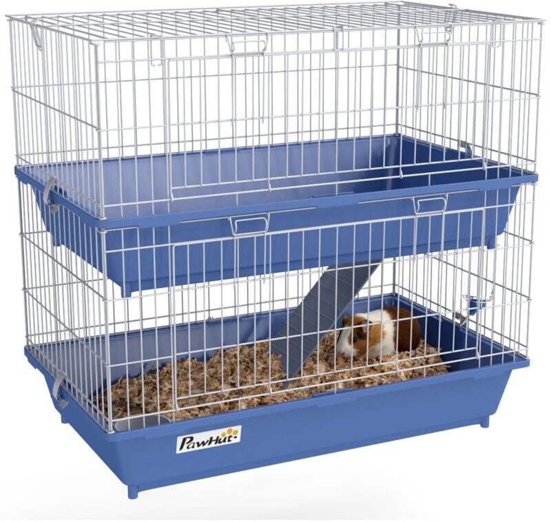 PawHut 2-Tier Small Animal Cage for Rabbit Ferret Chinchilla w/ Ramp Food Dish