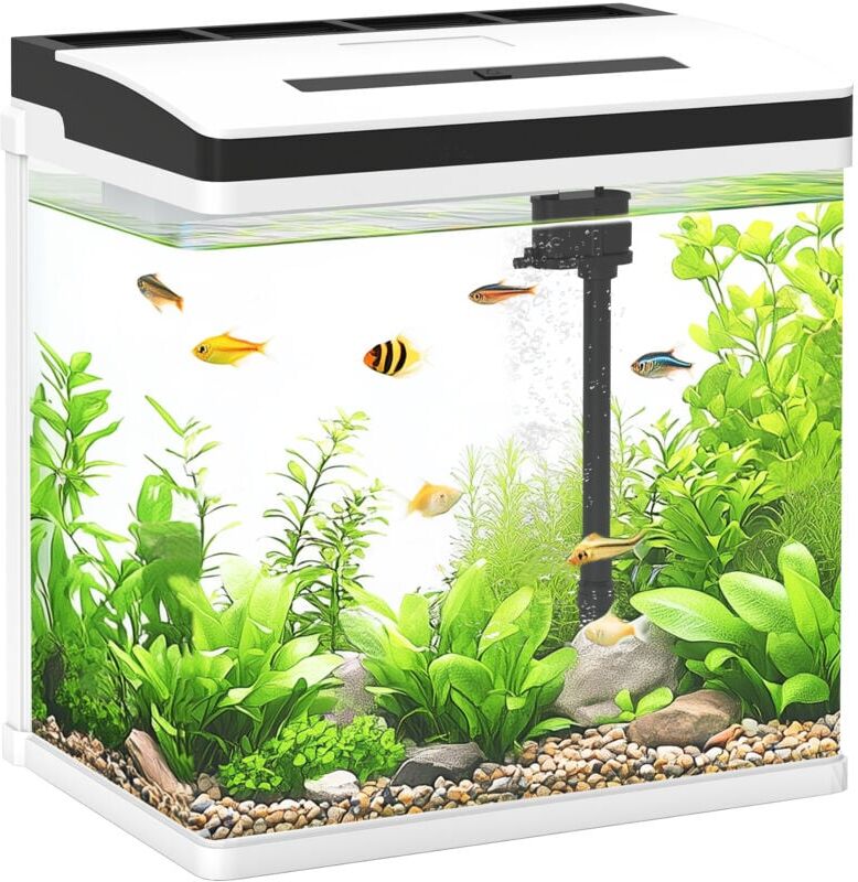 Aquarium Glass Fish Tank w/ Filter, led Lighting, Water Pump 30.5H x 29L x 20Wcm - Pawhut