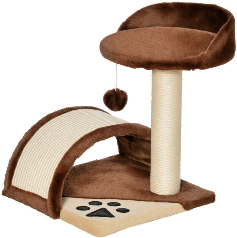 Cat Tree Scratching Scratcher Post Kitten Activity Centre Climber Hanging Ball Brown - Pawhut