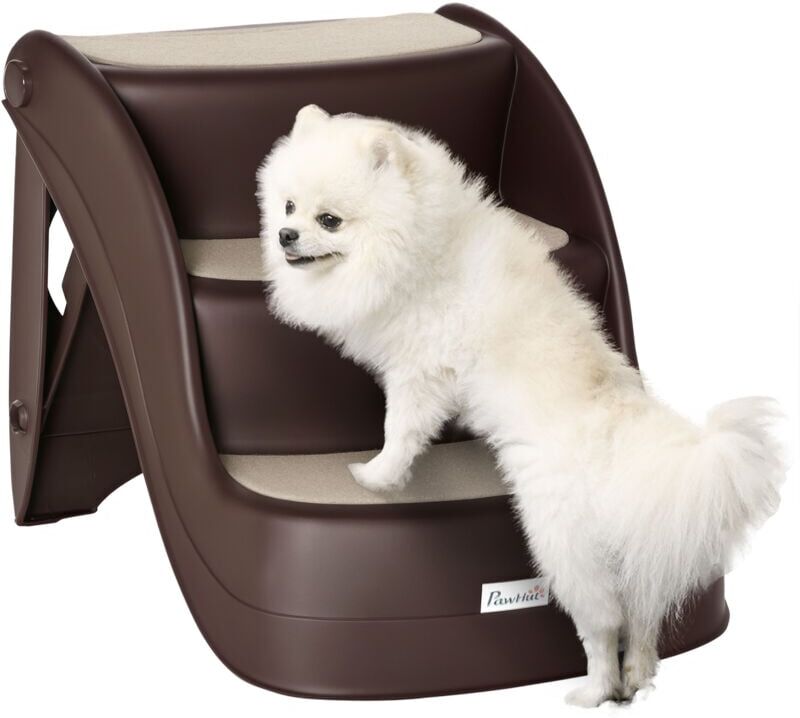 Foldable Pet Stairs Portable Dog Steps 3-Step Design with Non-slip Mats Brown - Pawhut