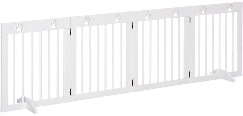 Pawhut - Freestanding Pet Gate 4 Panel Wooden Dog Barrier up to 204cm Long White