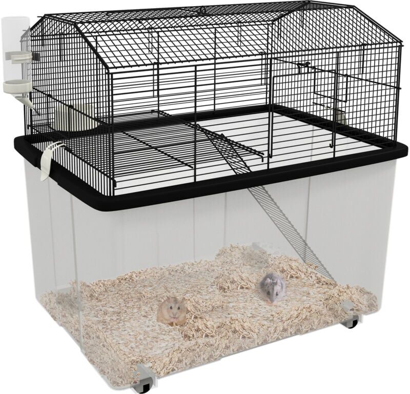 Hamster Cage, Two-Tier Gerbil Cage w/ Deep Bottom, Ramp, Food Dish - Pawhut